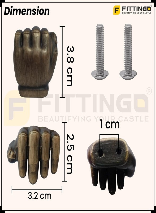 FITTINGO Hand Design Knob for Drawer/Door Knob/Drawer Knobs/Decorative Knobs and Pulls/Door Hardware/Zinc Alloy (Antique Finish) Pack of 4 - Image 2